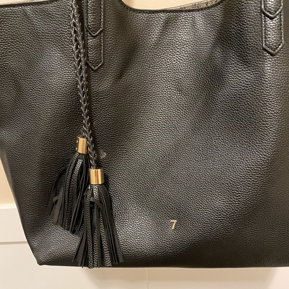 Seven Dreams Black Faux Leather Handbag with Decorative Tassel - Picture 2 of 8